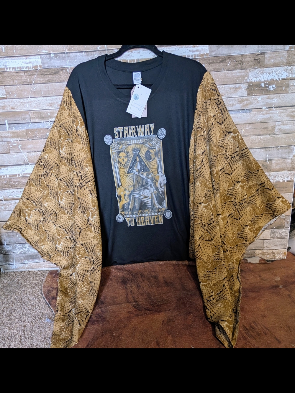 Stairway To Heaven Graphic W Bat Winged Sleeves Poncho Style Top